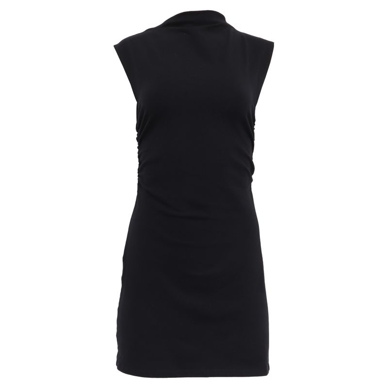 Reformation Mock Neck Mini Dress In Black Cotton